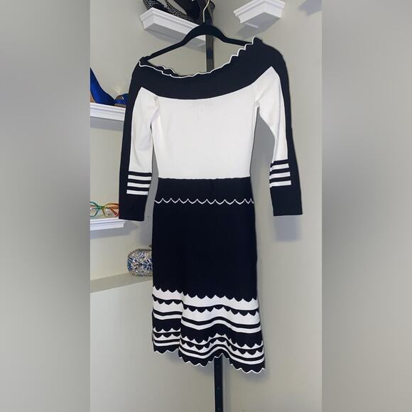 Yigal Azrouel Inc Black & White Striped Off Shoulder Knit Dress - Picture 10 of 14